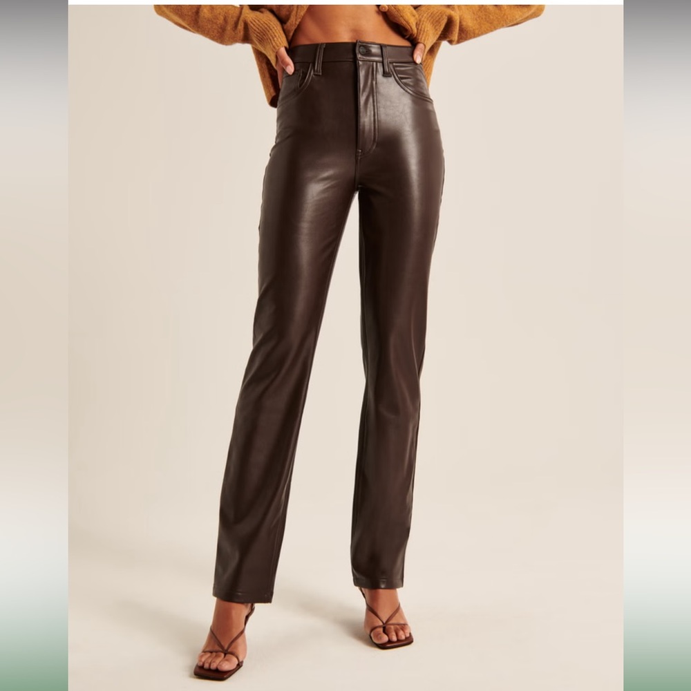 Abercrombie & Fitch Dark brown vegan leather 90s straight pant